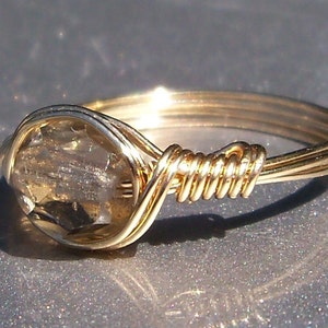 Smoke Czech Glass 14k Yellow Gold Filled Wire Wrapped Ring Custom Sized image 3