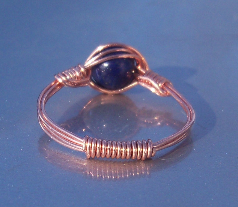 Blue Lapis Lazuli and Copper Wire Wrapped Ring image 3