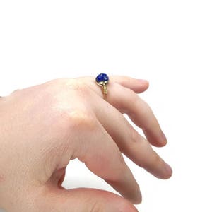 Lg Blue Lapis Lazuli Star Facet 14k Yellow Gold Wire Wrapped Ring Custom Sized image 9