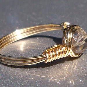 Smoke Czech Glass 14k Yellow Gold Filled Wire Wrapped Ring Custom Sized image 2