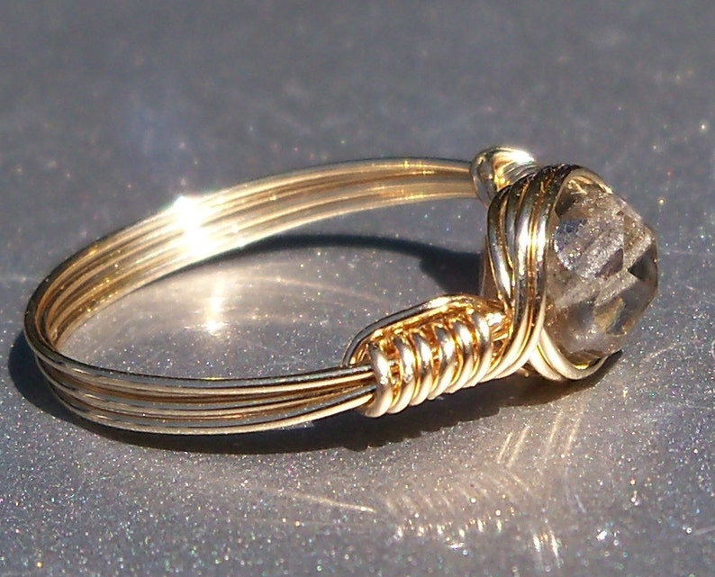 Smoke Czech Glass 14k Yellow Gold Filled Wire Wrapped Ring Custom Sized image 2