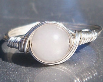 White Snow Quartz .999 Fine Silver or 14K Gold Filled Wire Wrapped Ring