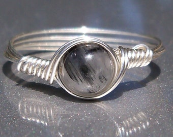 Tourmalated Quartz .999 Fine Silver Wire Wrapped Ring