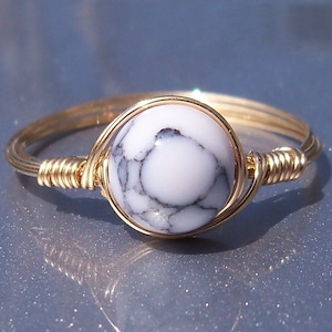 LG White Howlite 14k Yellow Gold Filled Wire Wrapped Ring