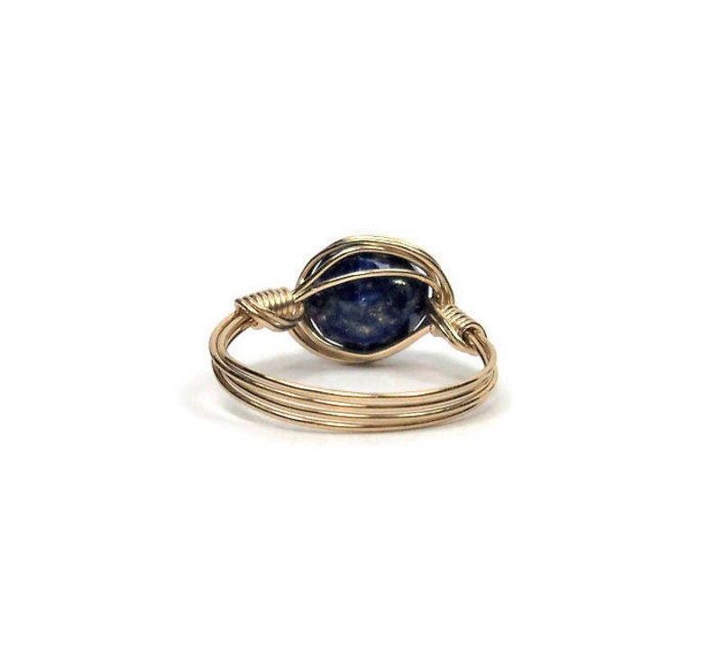 Lg Blue Lapis Lazuli Star Facet 14k Yellow Gold Wire Wrapped Ring Custom Sized image 6