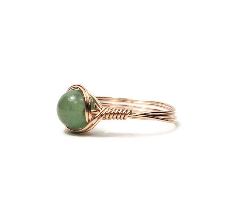 Green Aventurine 14k Rose Gold Filled Wire Wrapped Ring Custom Sized image 2