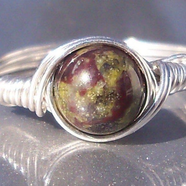 Dragons Blood Jasper .999 Fine Silver Wire Wrapped Ring
