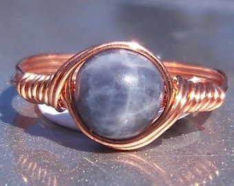 Sodalite Wire Wrapped Ring in Copper- Custom Sized