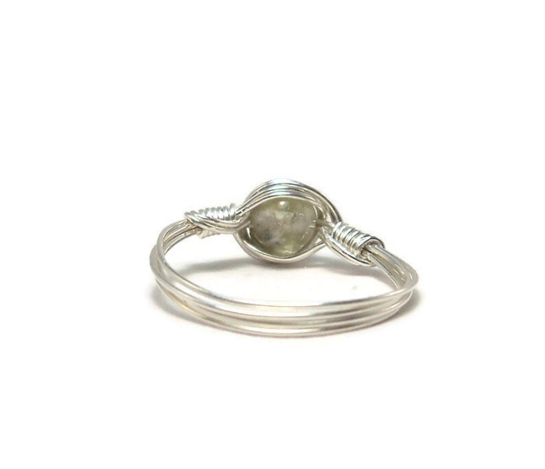 Green Tourmaline Ring Argentium Sterling Silver Wire Wrapped Ring