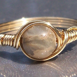 Natural Aqua Terra Jasper 14k Yellow Gold Filled Custom Sized Wire Wrapped Ring