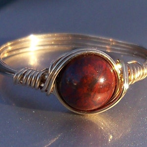 Red Poppy Jasper 14k Gold Filled Wire Wrapped Stone Ring