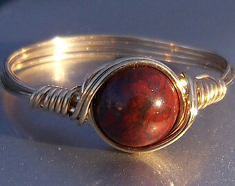 Red Poppy Jasper 14k Gold Filled Wire Wrapped Stone Ring