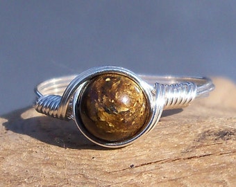 Bronzite Custom Sized .999 Fine Silver Wire Wrapped Ring