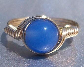 Blue Agate Ring Custom Sized 14k Gold Wire