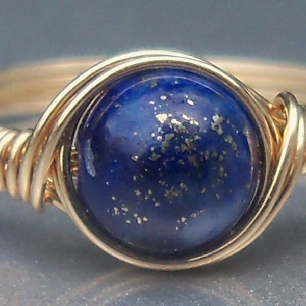 Blue Lapis Lazuli 14k Yellow Gold Filled Custom Sized Wire Wrapped Gemstone Ring