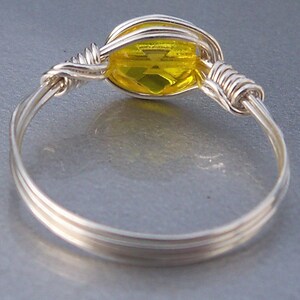 Wire Wrapped Ring Electric Yellow Czech Glass .999 Fine Silver Lemon Zest image 5