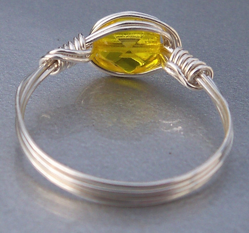 Wire Wrapped Ring Electric Yellow Czech Glass .999 Fine Silver Lemon Zest image 5
