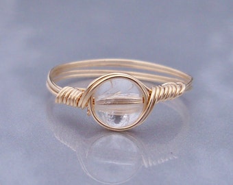 Crystal Quartz 14k Yellow Gold Filled Wire Wrapped Stone Ring