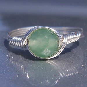 Faceted Green Aventurine .999 Fine Silver Wire Wrapped Stone Ring