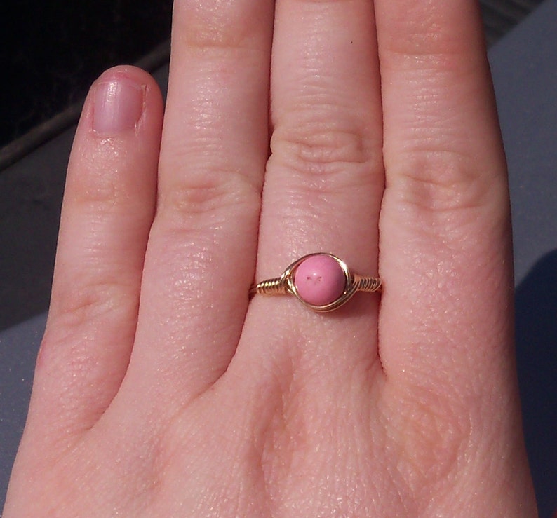 Pink Magnesite 14k Yellow Gold Filled Wire Wrapped Ring image 5