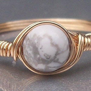 White Howlite 14k Yellow Gold Filled Wire Wrapped Ring