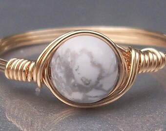 White Howlite 14k Yellow Gold Filled Wire Wrapped Ring
