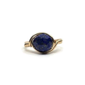 Lg Blue Lapis Lazuli Star Facet 14k Yellow Gold Wire Wrapped Ring Custom Sized image 4