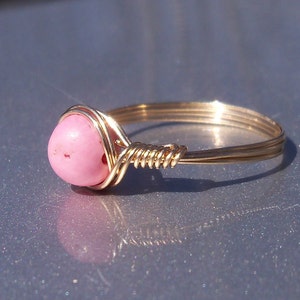 Pink Magnesite 14k Yellow Gold Filled Wire Wrapped Ring image 2