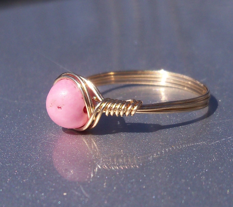 Pink Magnesite 14k Yellow Gold Filled Wire Wrapped Ring image 2