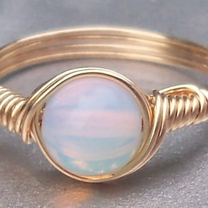 White Opalite 14k Yellow Gold Filled Custom Sized Wire Wrapped Ring