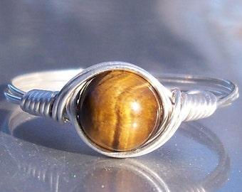 Yellow Tigers Eye .999 Fine Silver Wire Wrapped Ring