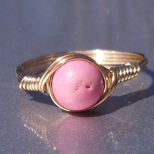 Pink Magnesite 14k Yellow Gold Filled Wire Wrapped Ring image 1