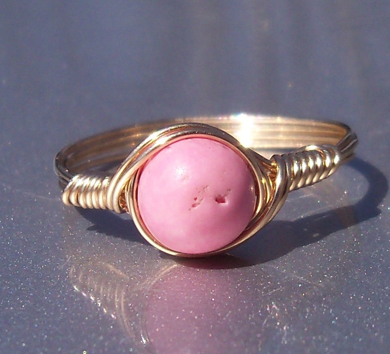 Pink Magnesite 14k Yellow Gold Filled Wire Wrapped Ring image 1