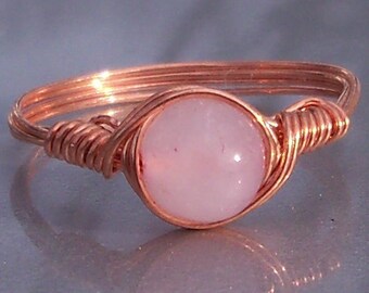 Rose Quartz Copper Wire Wrapped Ring