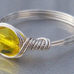 Wire Wrapped Ring Electric Yellow Czech Glass .999 Fine Silver Lemon Zest image 3