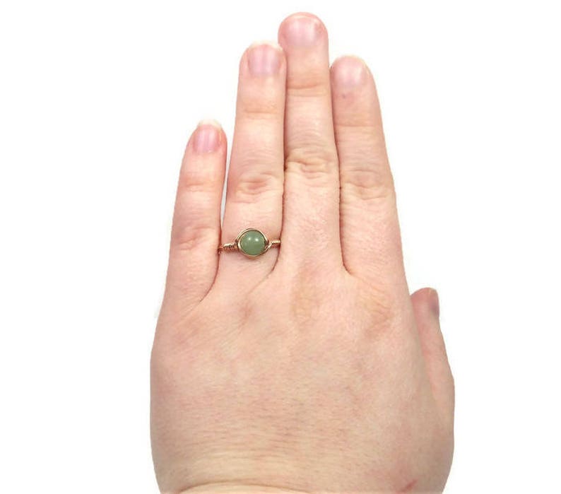 Green Aventurine 14k Rose Gold Filled Wire Wrapped Ring Custom Sized image 4