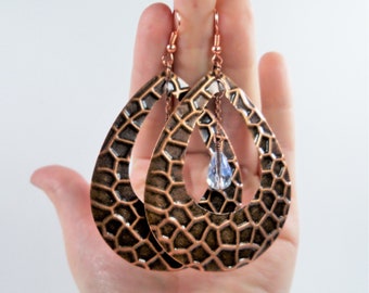 Chunky Open Teardrop Antique Copper Earrings AS Seen on TV