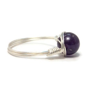 LG Amethyst Gemstone .999 Fine Silver Wire Wrapped Ring image 5