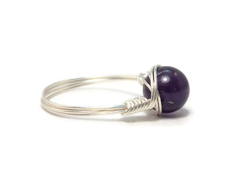 LG Amethyst Gemstone .999 Fine Silver Wire Wrapped Ring image 5