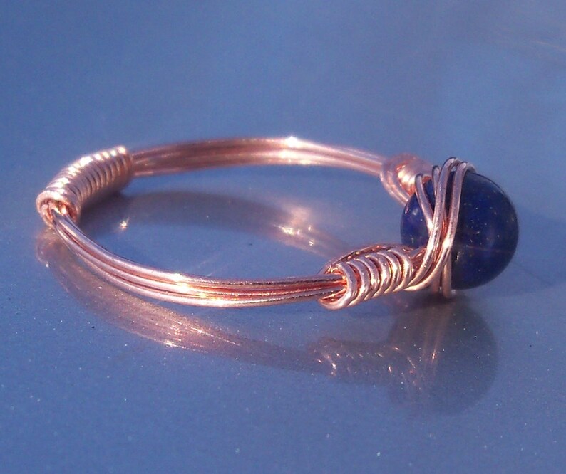 Blue Lapis Lazuli and Copper Wire Wrapped Ring image 4