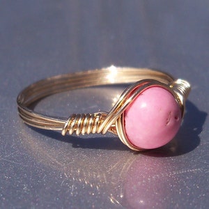Pink Magnesite 14k Yellow Gold Filled Wire Wrapped Ring image 4