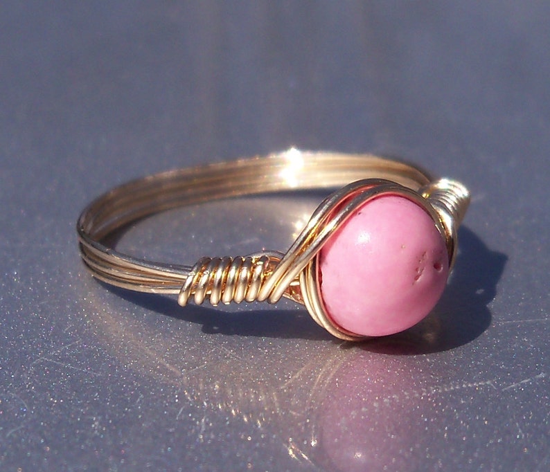 Pink Magnesite 14k Yellow Gold Filled Wire Wrapped Ring image 4