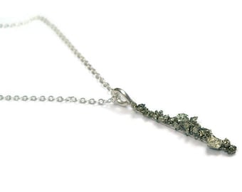 Crushed Stone Sterling Silver Pendant Necklace- Pyrite, Spectral Hematite,