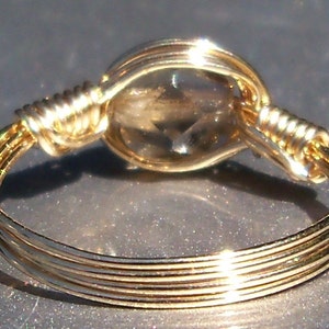 Smoke Czech Glass 14k Yellow Gold Filled Wire Wrapped Ring Custom Sized image 4