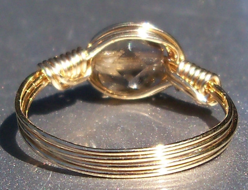 Smoke Czech Glass 14k Yellow Gold Filled Wire Wrapped Ring Custom Sized image 4