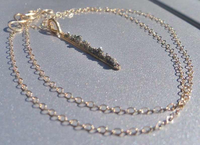 Crushed Stone 14K Gold Fill Pendant Necklace Pyrite, Spectral Hematite image 2