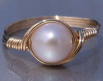 White Pearl Ring 14k Gold Filled Ring