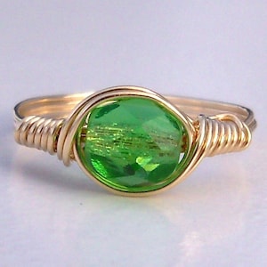 Clover Czech Glass 14k Gold Filled Wire Wrapped Ring