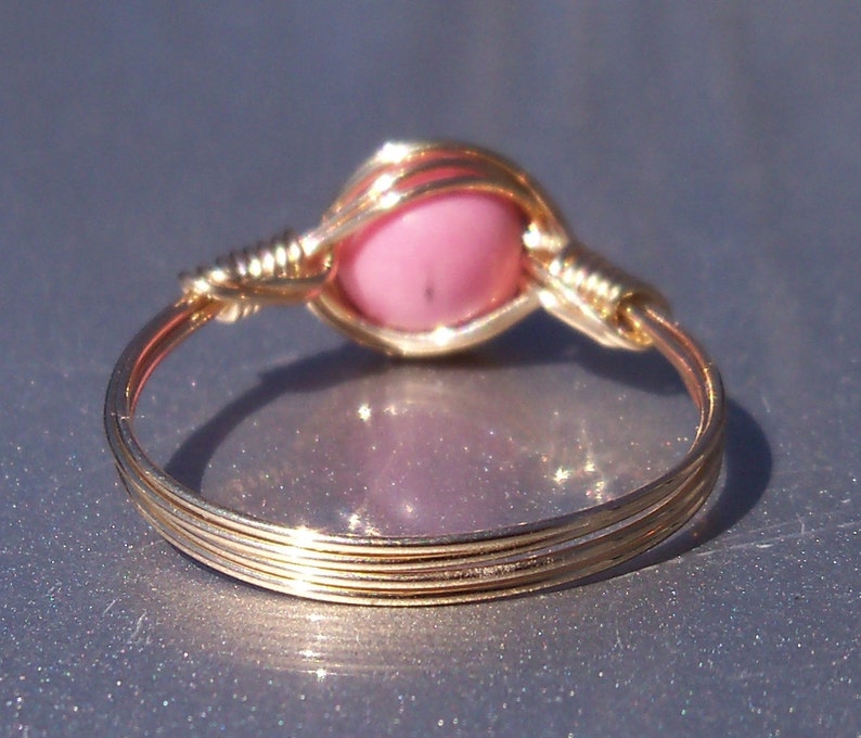 Pink Magnesite 14k Yellow Gold Filled Wire Wrapped Ring image 3