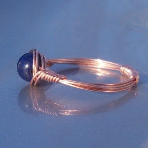 Blue Lapis Lazuli and Copper Wire Wrapped Ring image 2